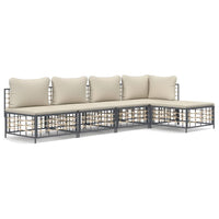 Thumbnail for 5-tlg. Garten-Lounge-Set mit Kissen Anthrazit Poly Rattan