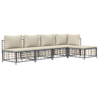 Thumbnail for 5-tlg. Garten-Lounge-Set mit Kissen Anthrazit Poly Rattan
