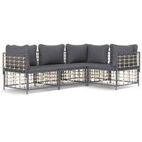 Thumbnail for 4-tlg. Garten-Lounge-Set mit Kissen Anthrazit Poly Rattan