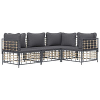 Thumbnail for 4-tlg. Garten-Lounge-Set mit Kissen Anthrazit Poly Rattan