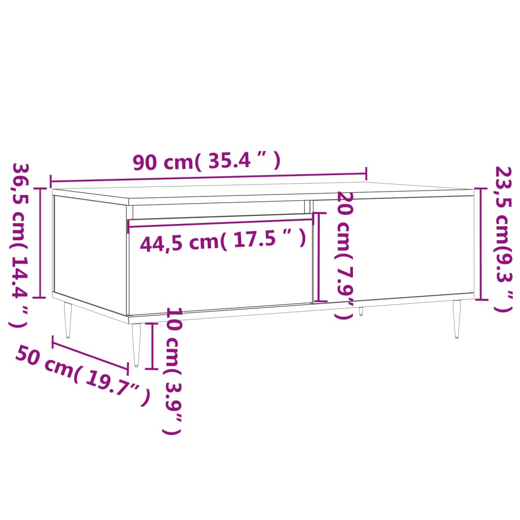 Couchtisch Grau Sonoma 90x50x36,5 cm Holzwerkstoff
