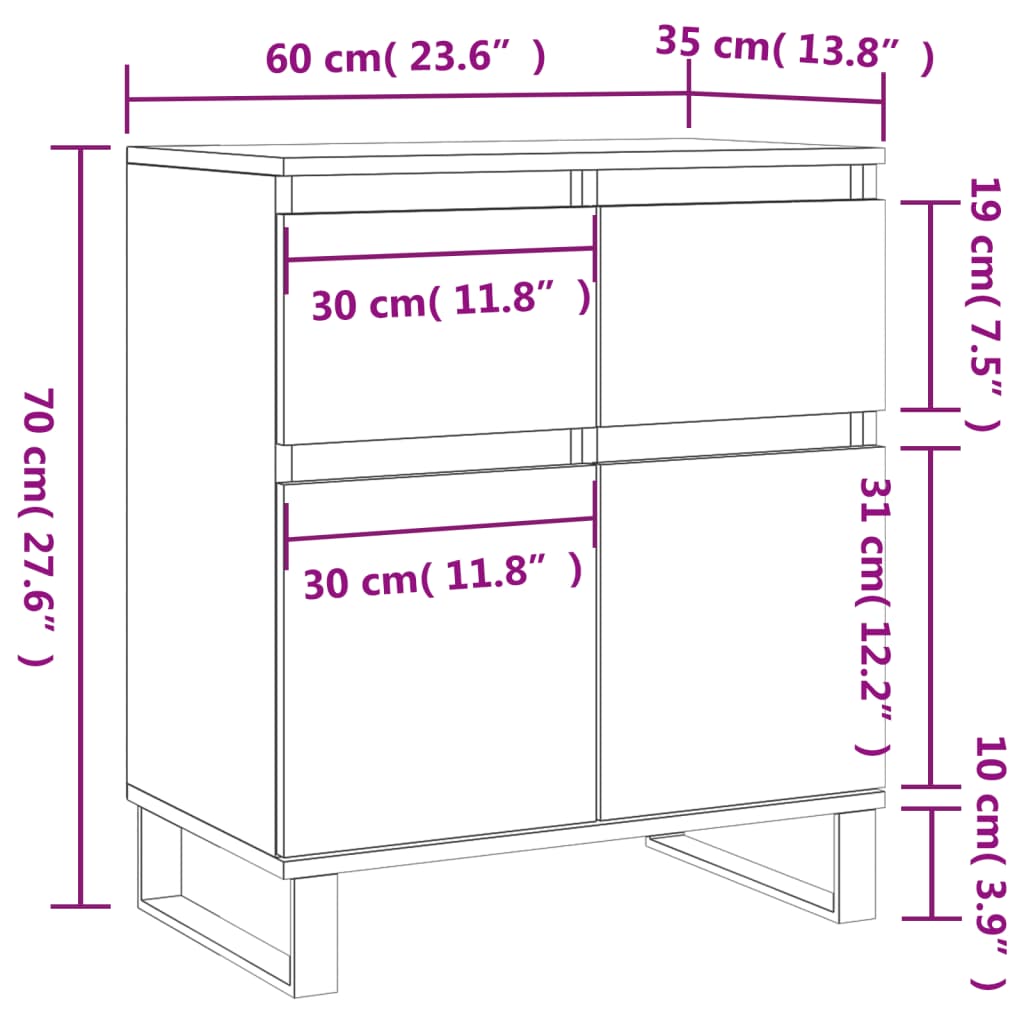 Sideboard Hochglanz-Weiß 60x35x70 cm Holzwerkstoff