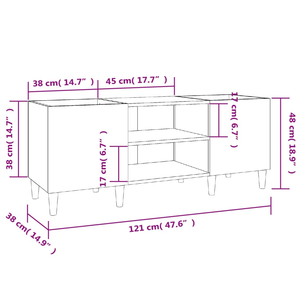 Plattenschrank Schwarz 121x38x48 cm Holzwerkstoff