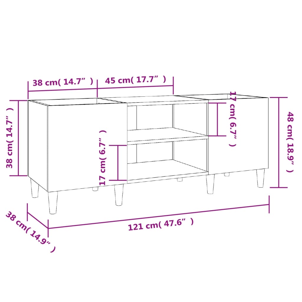 Plattenschrank Hochglanz-Weiß 121x38x48 cm Holzwerkstoff