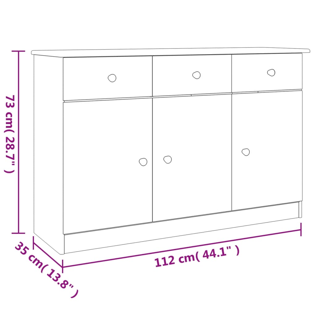 Sideboard ALTA Weiß 112x35x73 cm Massivholz Kiefer