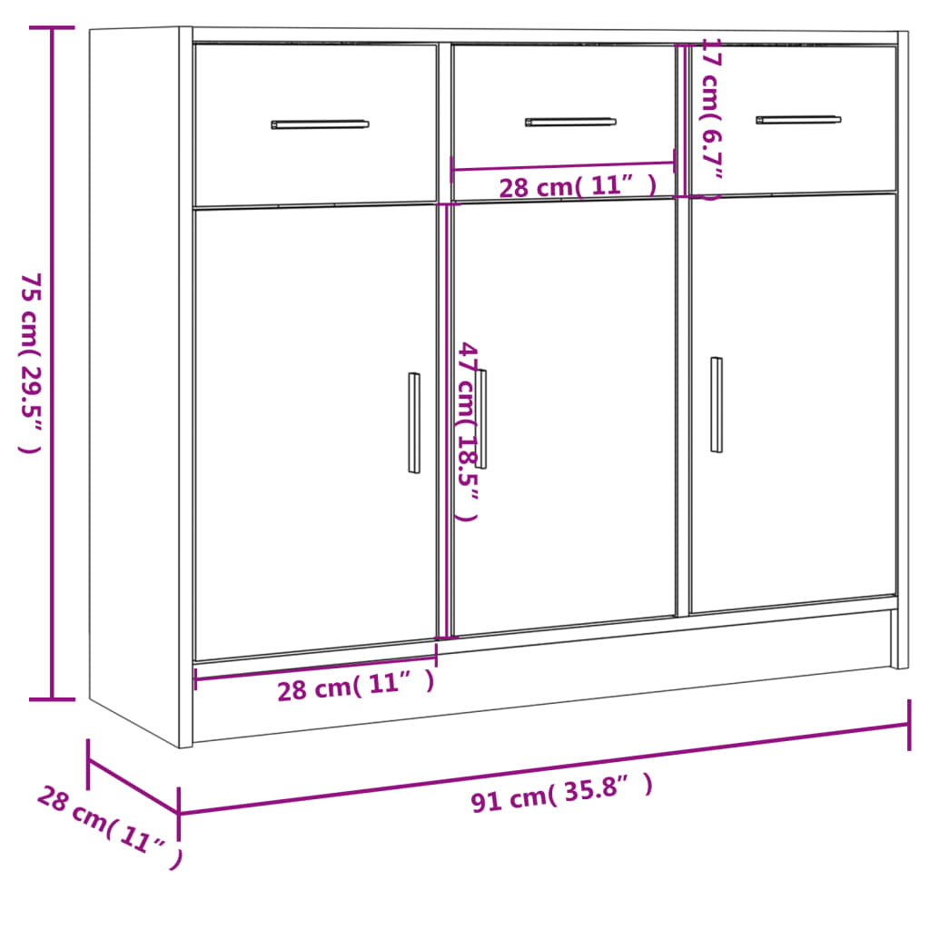 Sideboard Weiß 91x28x75 cm Holzwerkstoff