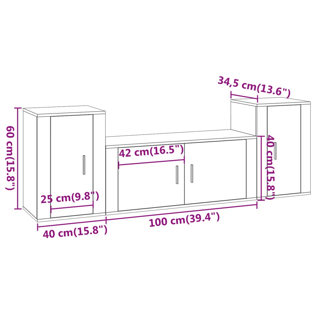 3-tlg. TV-Schrank-Set Räuchereiche Holzwerkstoff