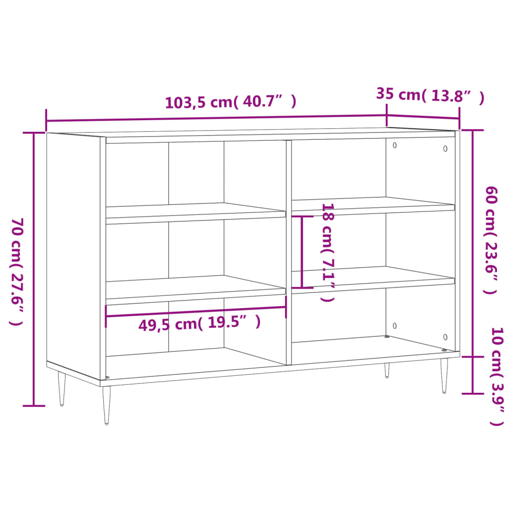 Sideboard Grau Sonoma 103,5x35x70 cm Holzwerkstoff