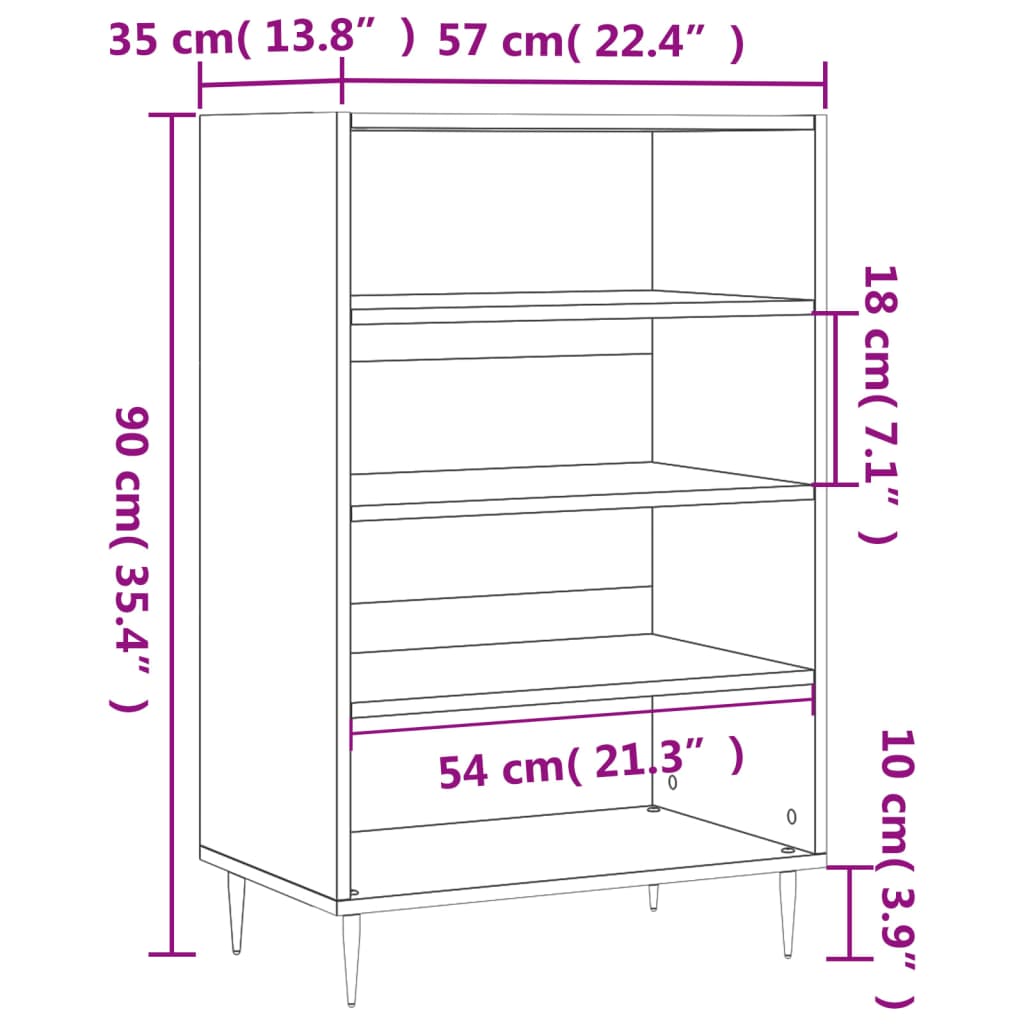 Highboard Schwarz 57x35x90 cm Holzwerkstoff