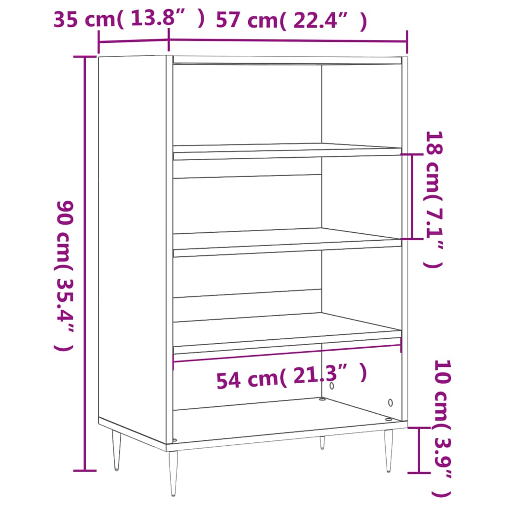 Highboard Räuchereiche 57x35x90 cm Holzwerkstoff