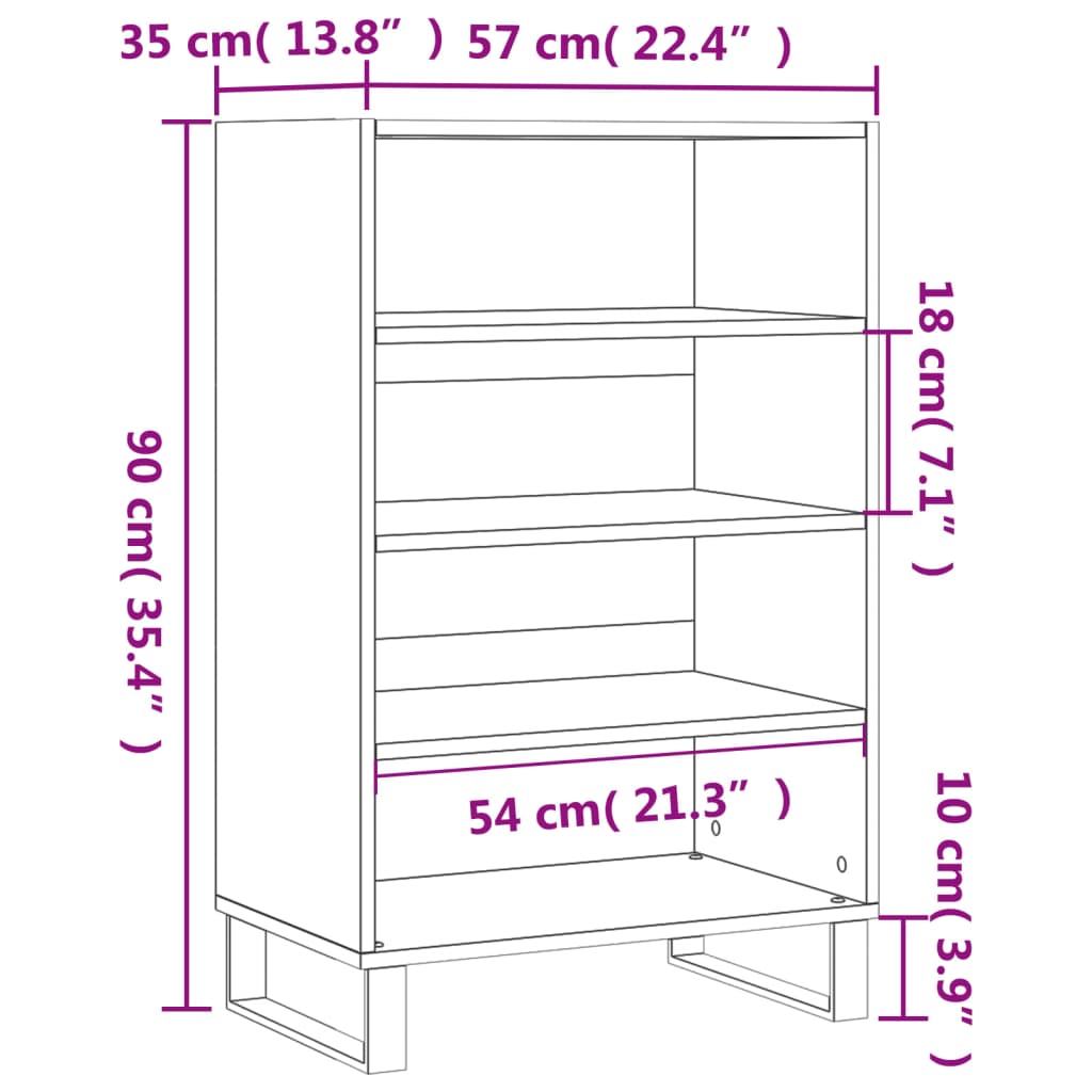 Highboard Braun Eichen-Optik 57x35x90 cm Holzwerkstoff