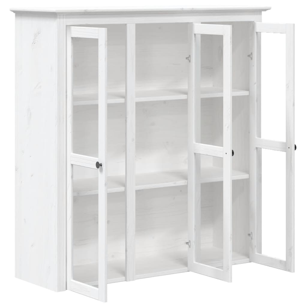 Vitrinenschrank mit Glastüren BODO Weiß Massivholz Kiefer