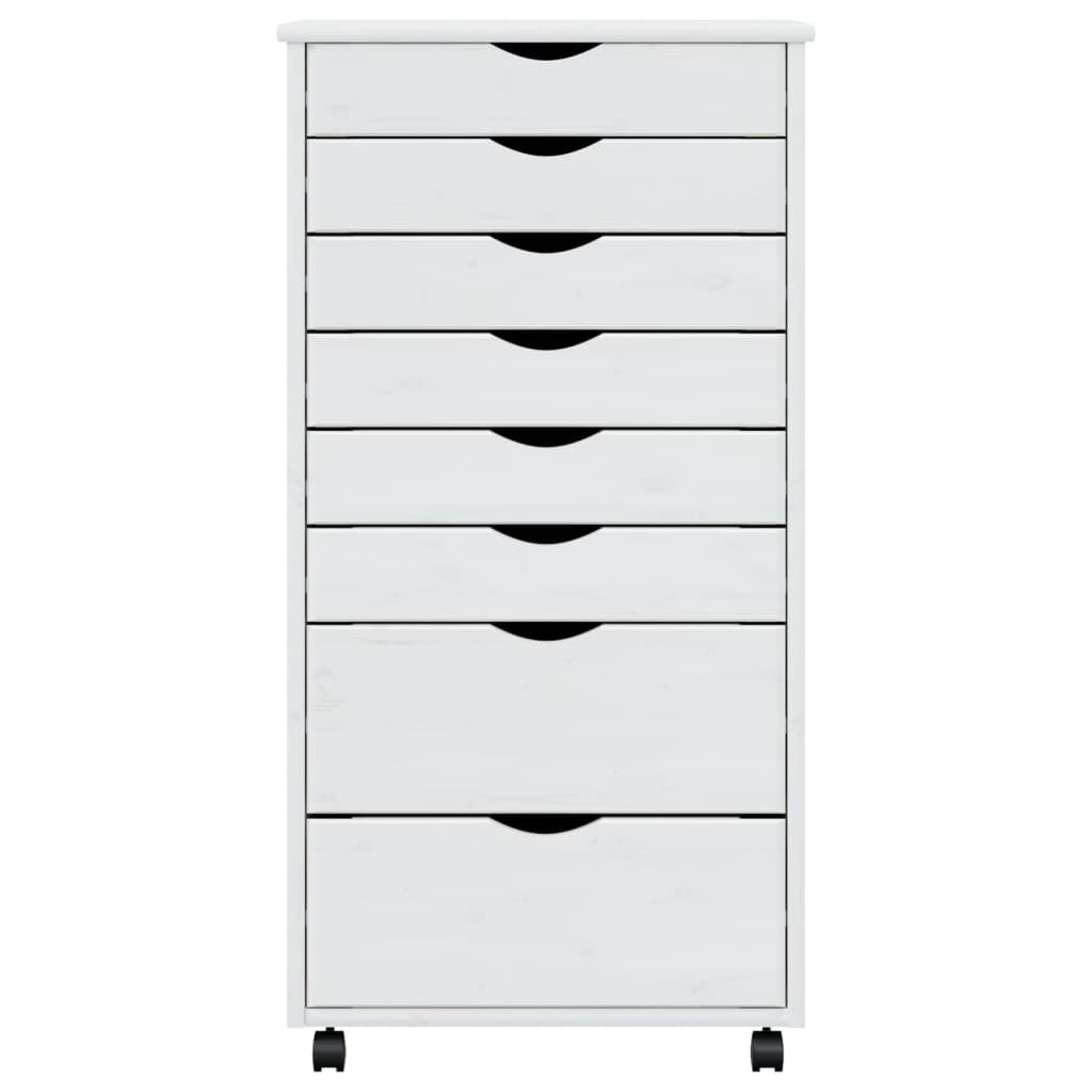 Rollschrank mit Schubladen MOSS Weiß Massivholz Kiefer