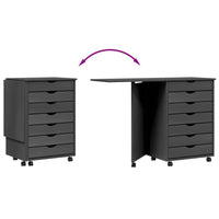 Thumbnail for Rollschrank mit Schreibtisch MOSS Grau Massivholz Kiefer