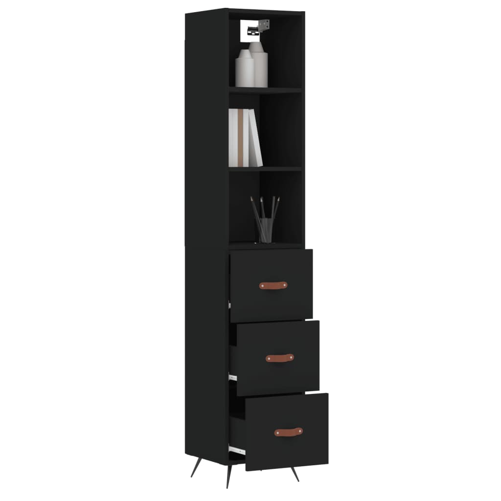 Highboard Schwarz 34,5x34x180 cm Holzwerkstoff