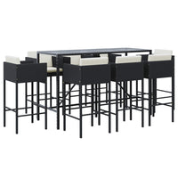 Thumbnail for 9-tlg. Gartenbar-Set mit Kissen Schwarz Poly Rattan