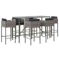 Thumbnail for 7-tlg. Gartenbar-Set mit Kissen Grau Poly Rattan