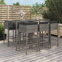 Thumbnail for 7-tlg. Gartenbar-Set mit Kissen Grau Poly Rattan