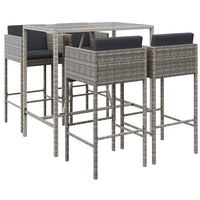 Thumbnail for 5-tlg. Gartenbar-Set mit Kissen Grau Poly Rattan