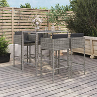 Thumbnail for 5-tlg. Gartenbar-Set mit Kissen Grau Poly Rattan
