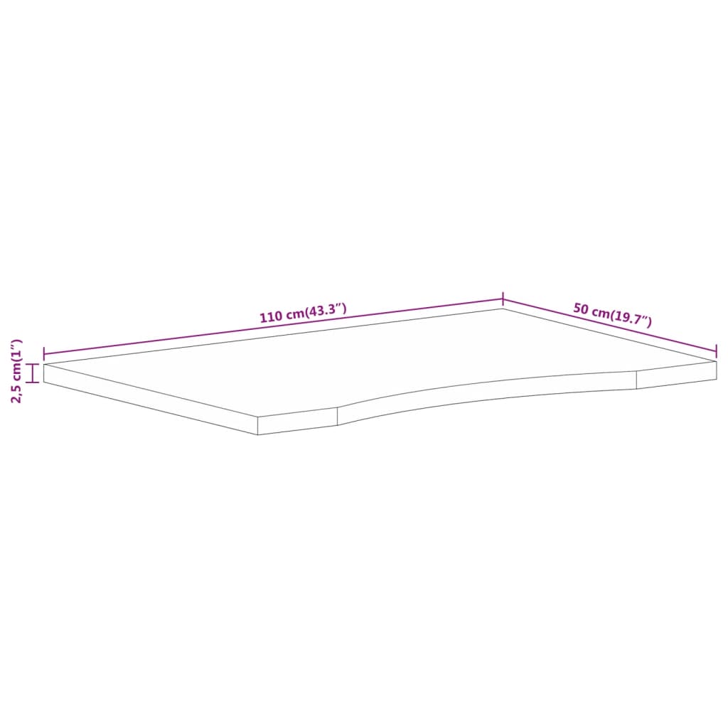 Schreibtischplatte mit Aussparung 110x50x2,5cm Massivholz Mango