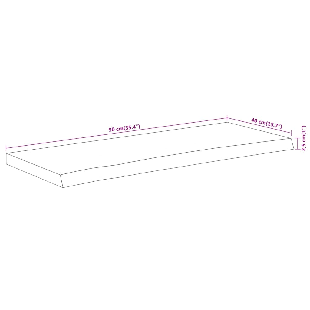 Tischplatte 90x40x2,5 cm Rechteckig Massivholz Akazie Baumkante