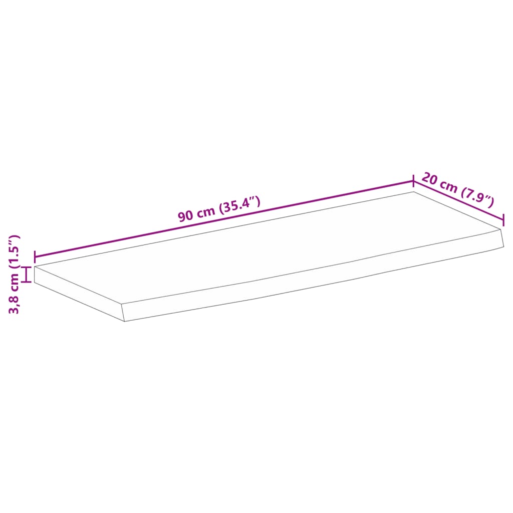 Tischplatte mit Baumkante 90x20x3,8 cm Massivholz Mango