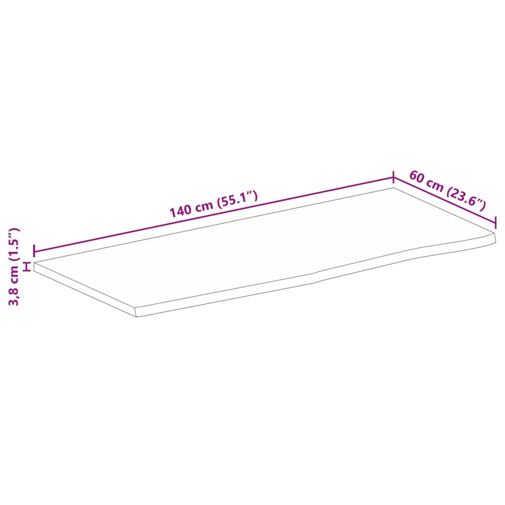 Tischplatte mit Baumkante 140x60x3,8 cm Massivholz Mango
