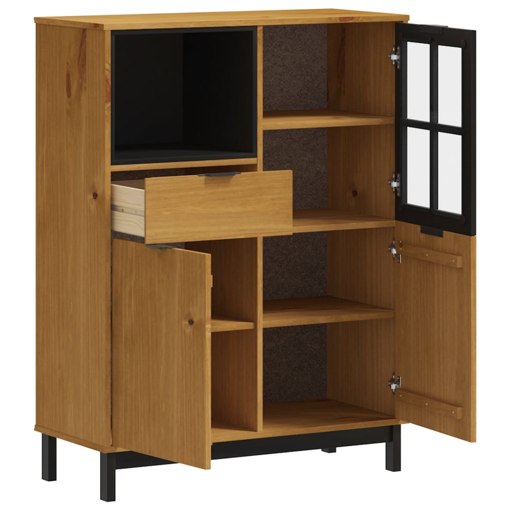Highboard mit Glastür FLAM 92x40x122,5 cm Massivholz Kiefer