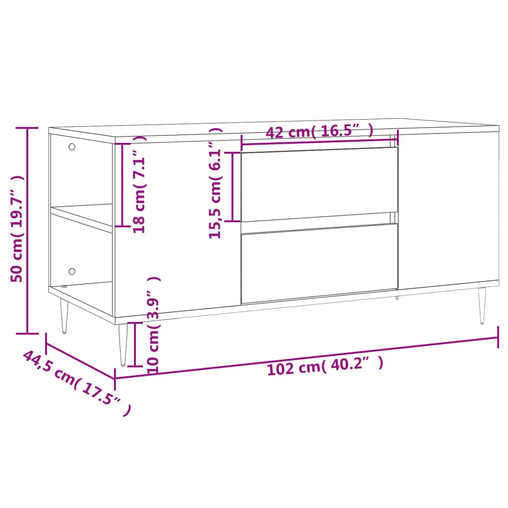 Couchtisch Betongrau 102x44,5x50 cm Holzwerkstoff