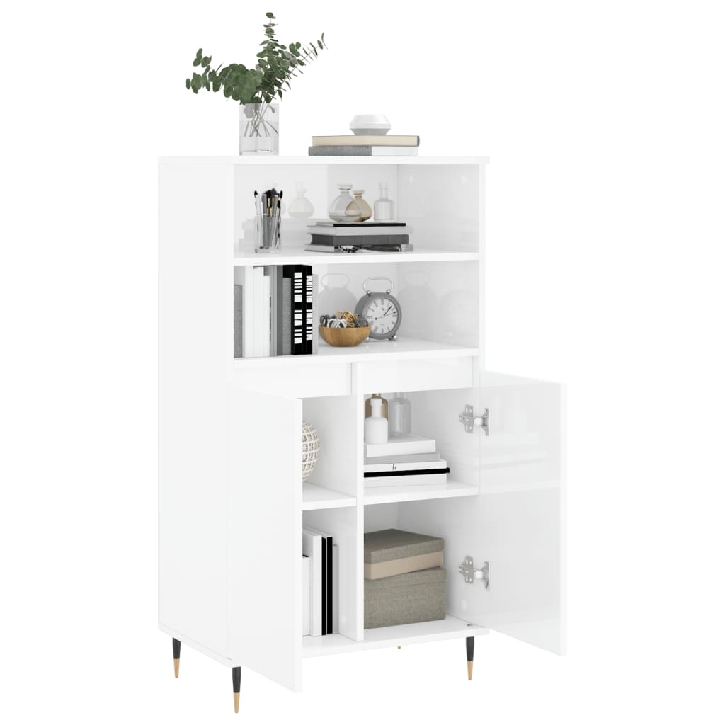 Highboard Hochglanz-Weiß 60x36x110 cm Holzwerkstoff