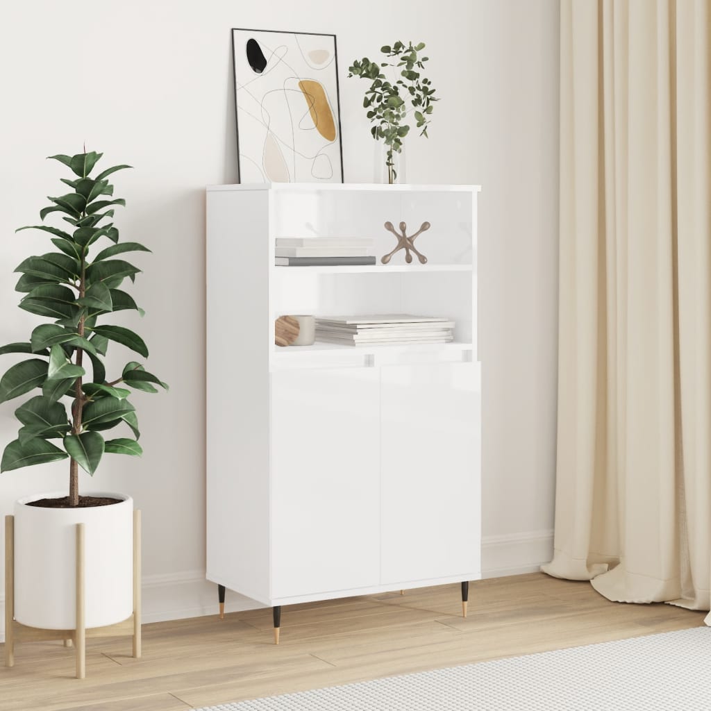 Highboard Hochglanz-Weiß 60x36x110 cm Holzwerkstoff