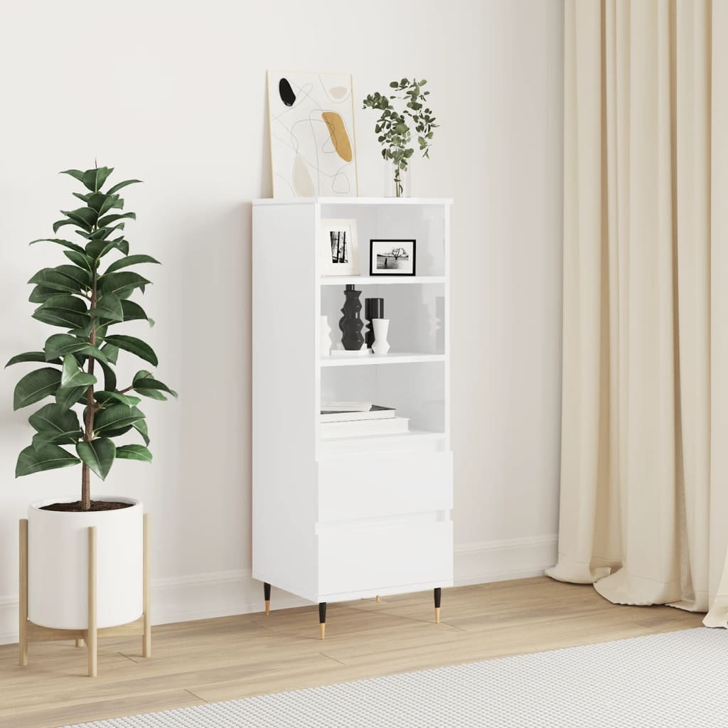 Highboard Hochglanz-Weiß 40x36x110 cm Holzwerkstoff