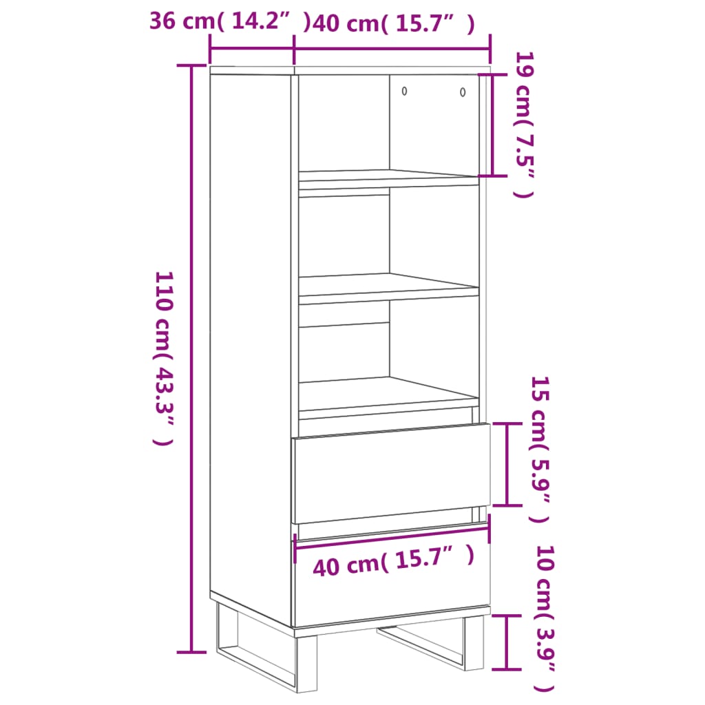 Highboard Weiß 40x36x110 cm Holzwerkstoff