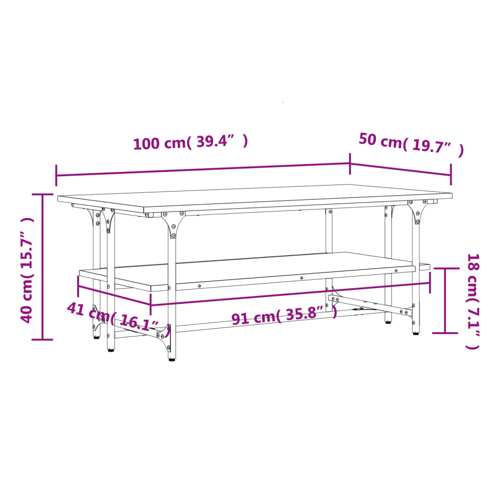 Couchtisch Grau Sonoma 100x50x40 cm Holzwerkstoff
