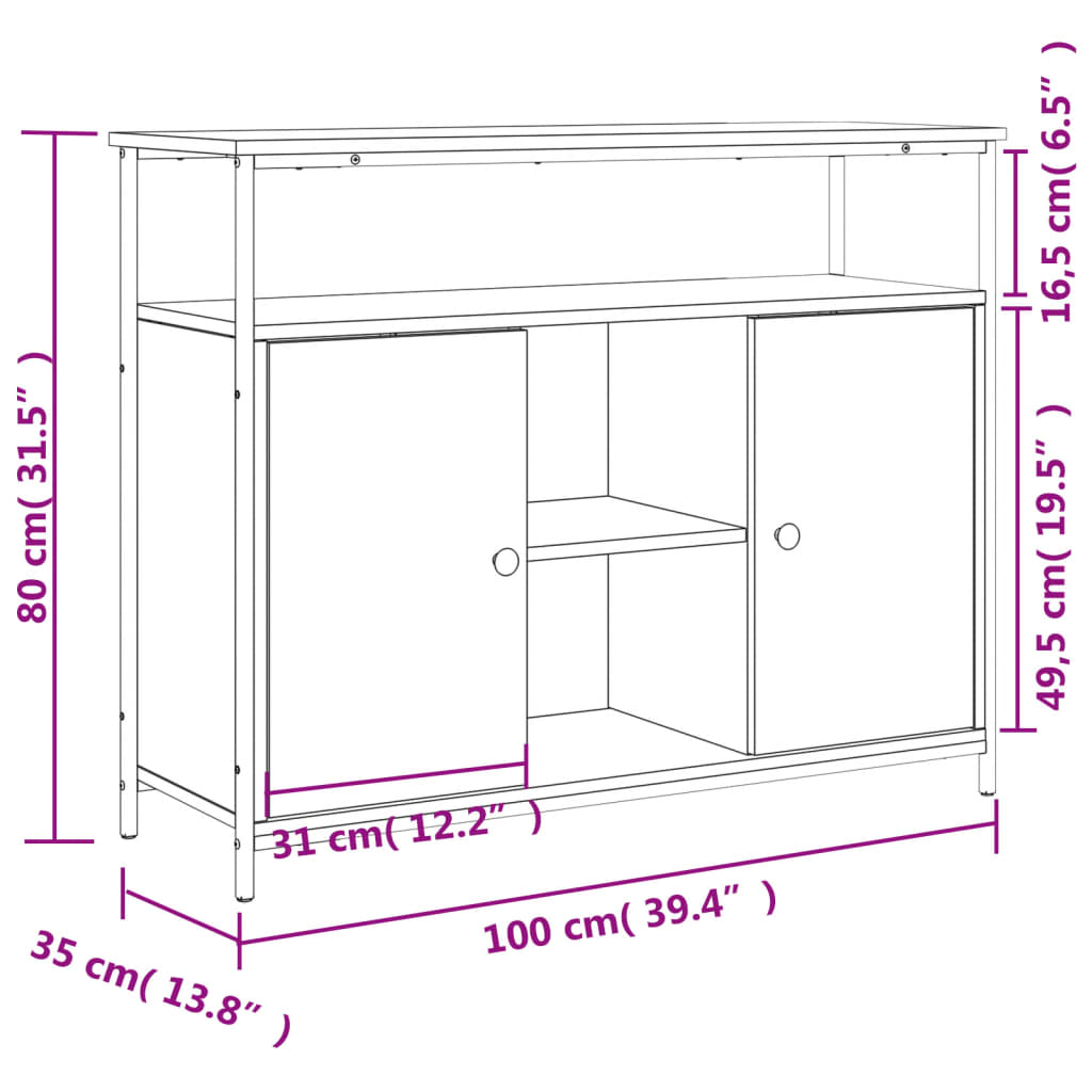 Sideboard Braun Eichen-Optik 100x35x80 cm Holzwerkstoff