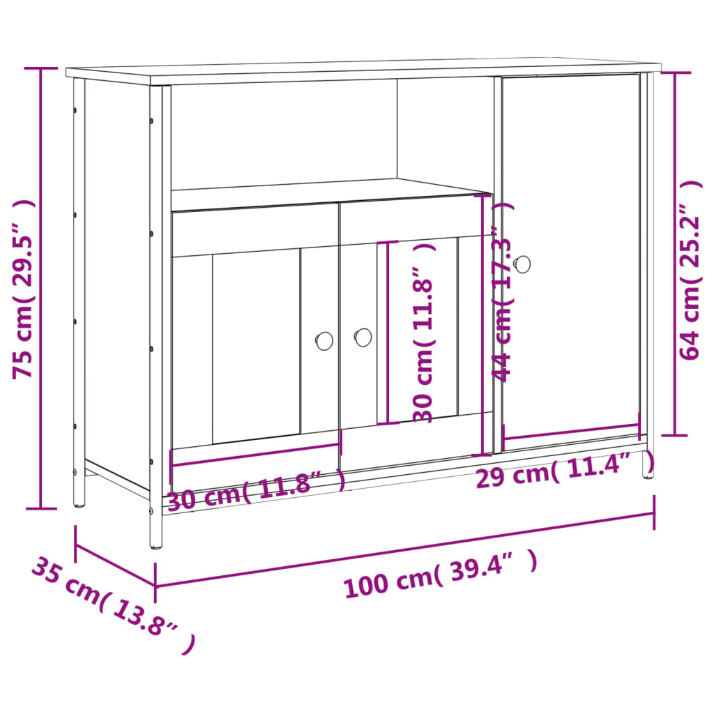 Sideboard Braun Eichen-Optik 100x35x75 cm Holzwerkstoff