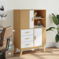 Thumbnail for Highboard OLDEN Weiß und Braun 85x43x125 cm Massivholz Kiefer
