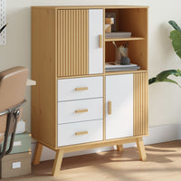 Thumbnail for Highboard OLDEN Weiß und Braun 85x43x125 cm Massivholz Kiefer