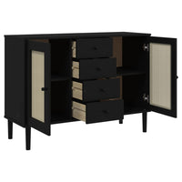 Thumbnail for Sideboard SENJA Rattan-Optik Schwarz 112x40x80 cm Kiefernholz