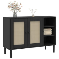Thumbnail for Sideboard SENJA Rattan-Optik Schwarz 112x40x80 cm Kiefernholz