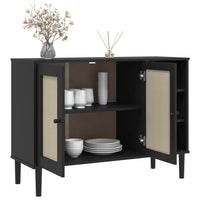 Thumbnail for Sideboard SENJA Rattan-Optik Schwarz 112x40x80 cm Kiefernholz