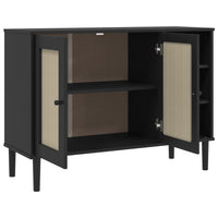 Thumbnail for Sideboard SENJA Rattan-Optik Schwarz 112x40x80 cm Kiefernholz