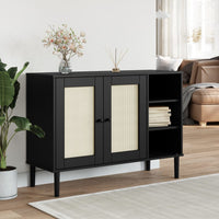 Thumbnail for Sideboard SENJA Rattan-Optik Schwarz 112x40x80 cm Kiefernholz