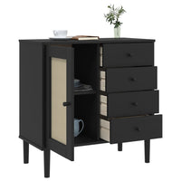 Thumbnail for Sideboard SENJA Rattan-Optik Schwarz 80x40x80 cm Kiefernholz