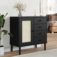 Thumbnail for Sideboard SENJA Rattan-Optik Schwarz 80x40x80 cm Kiefernholz