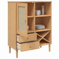 Thumbnail for Highboard SENJA Rattan-Optik Braun 90x40x112 cm Kiefernholz