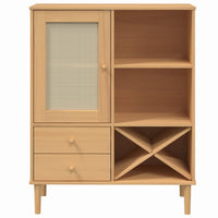 Thumbnail for Highboard SENJA Rattan-Optik Braun 90x40x112 cm Kiefernholz
