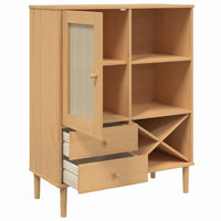 Thumbnail for Highboard SENJA Rattan-Optik Braun 90x40x112 cm Kiefernholz