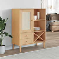 Thumbnail for Highboard SENJA Rattan-Optik Braun 90x40x112 cm Kiefernholz